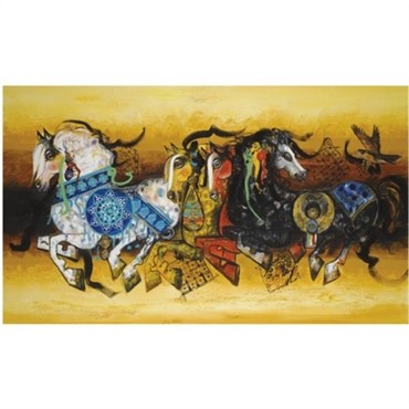 Painting, Nasser Ovissi, Royal Horses and Eagle, 1994, 4476